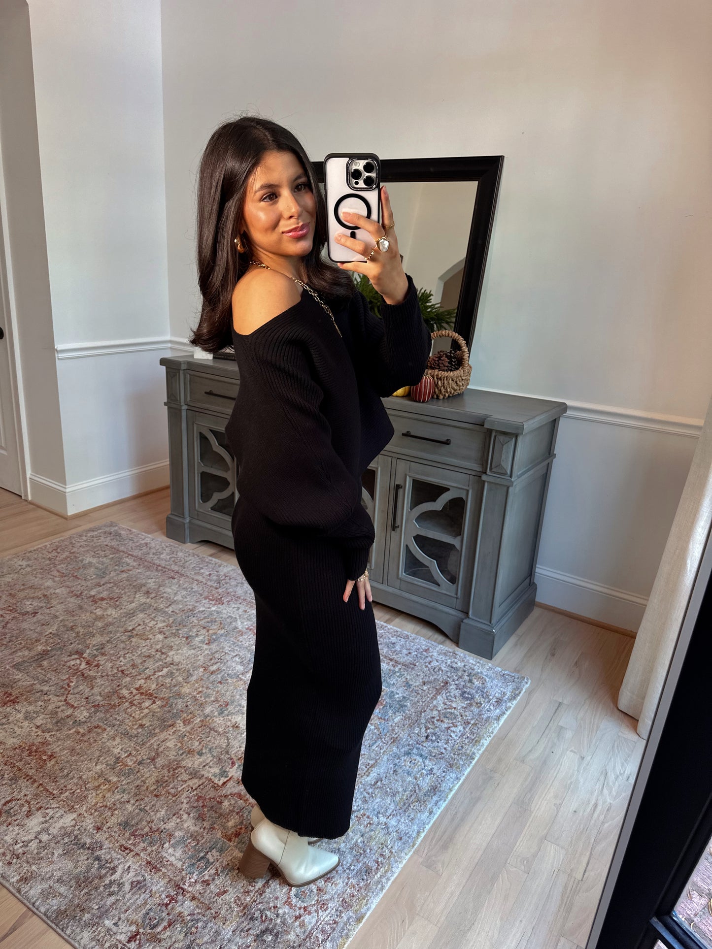 Dinner Plans Black Sweater & Skirt Set