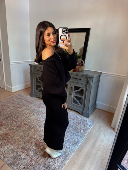 Dinner Plans Black Sweater & Skirt Set