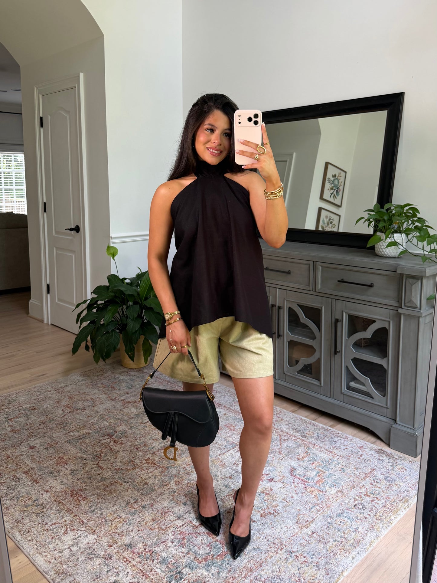 Midnight Black Linen Open Back Top