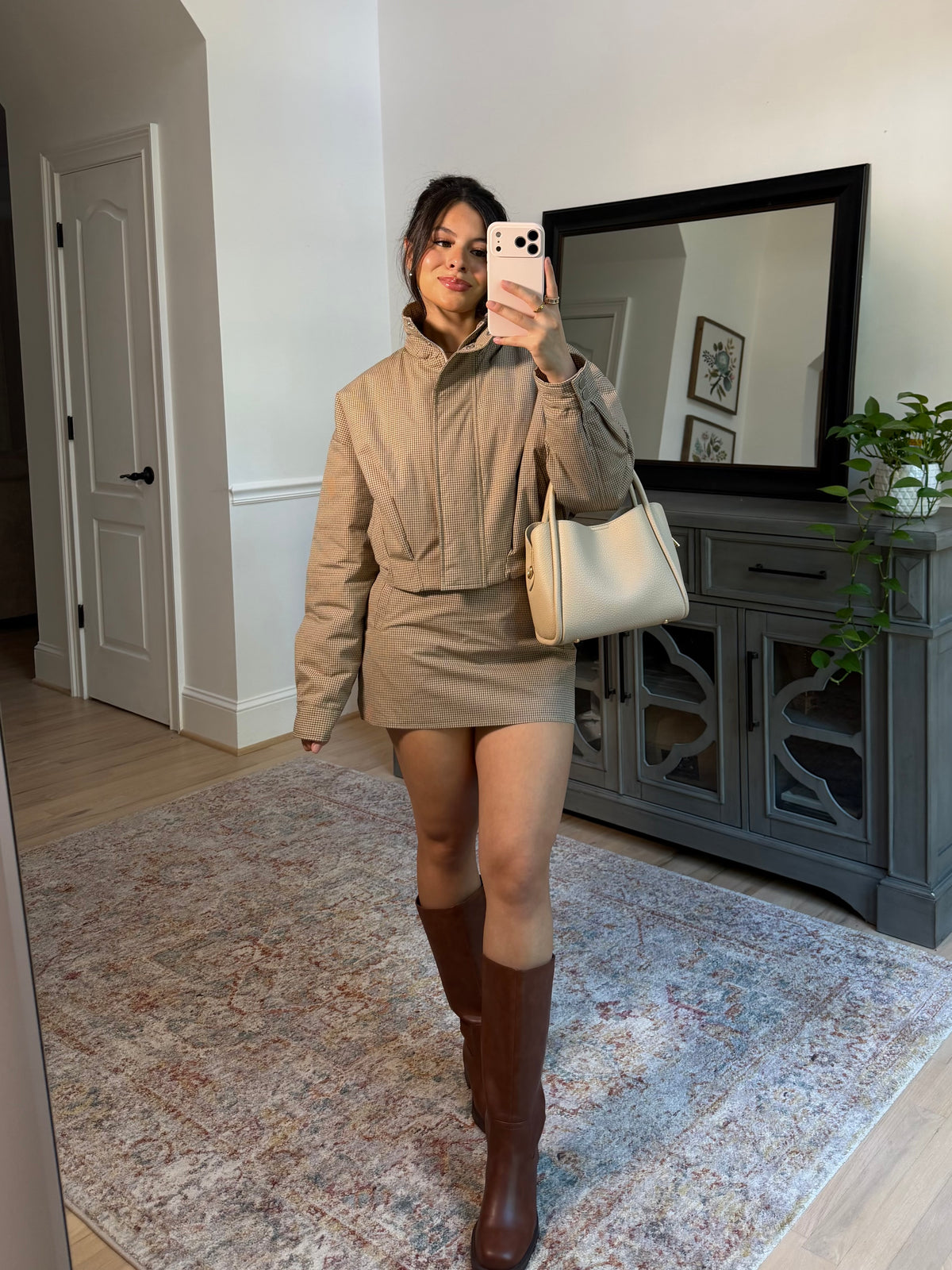 Brooklyn Tan Plaid Puffer Jacket