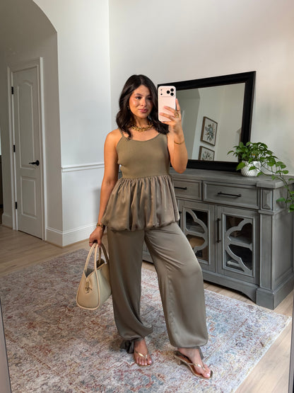 The Olive & Oak Satin Top & Pant Set