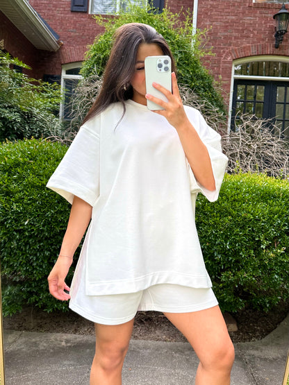 White Oversized Tee & Shorts Set