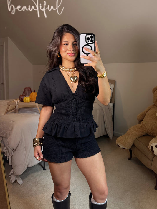 Black Ditsy Floral Smocked Romper