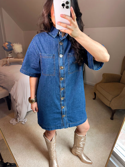 Denim Button-Up Shirt Style Dress