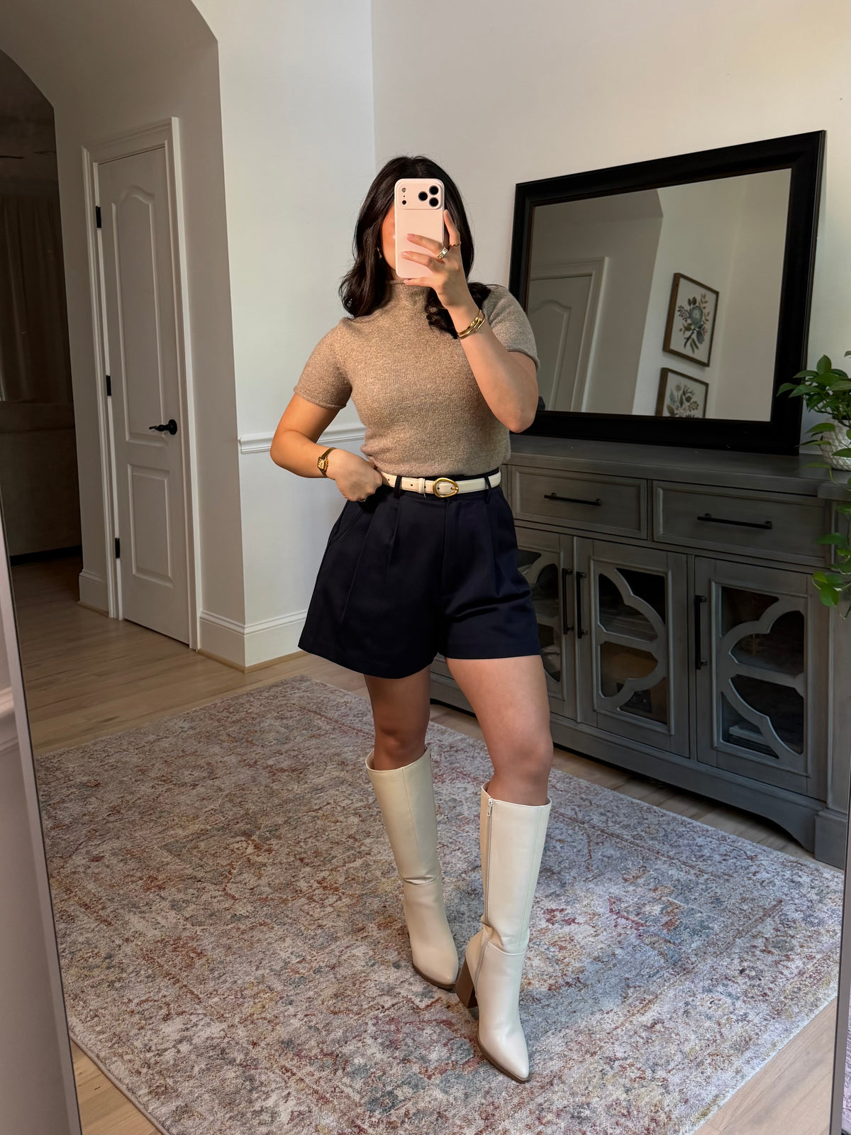 Navy Pleated Tailored Shorts
