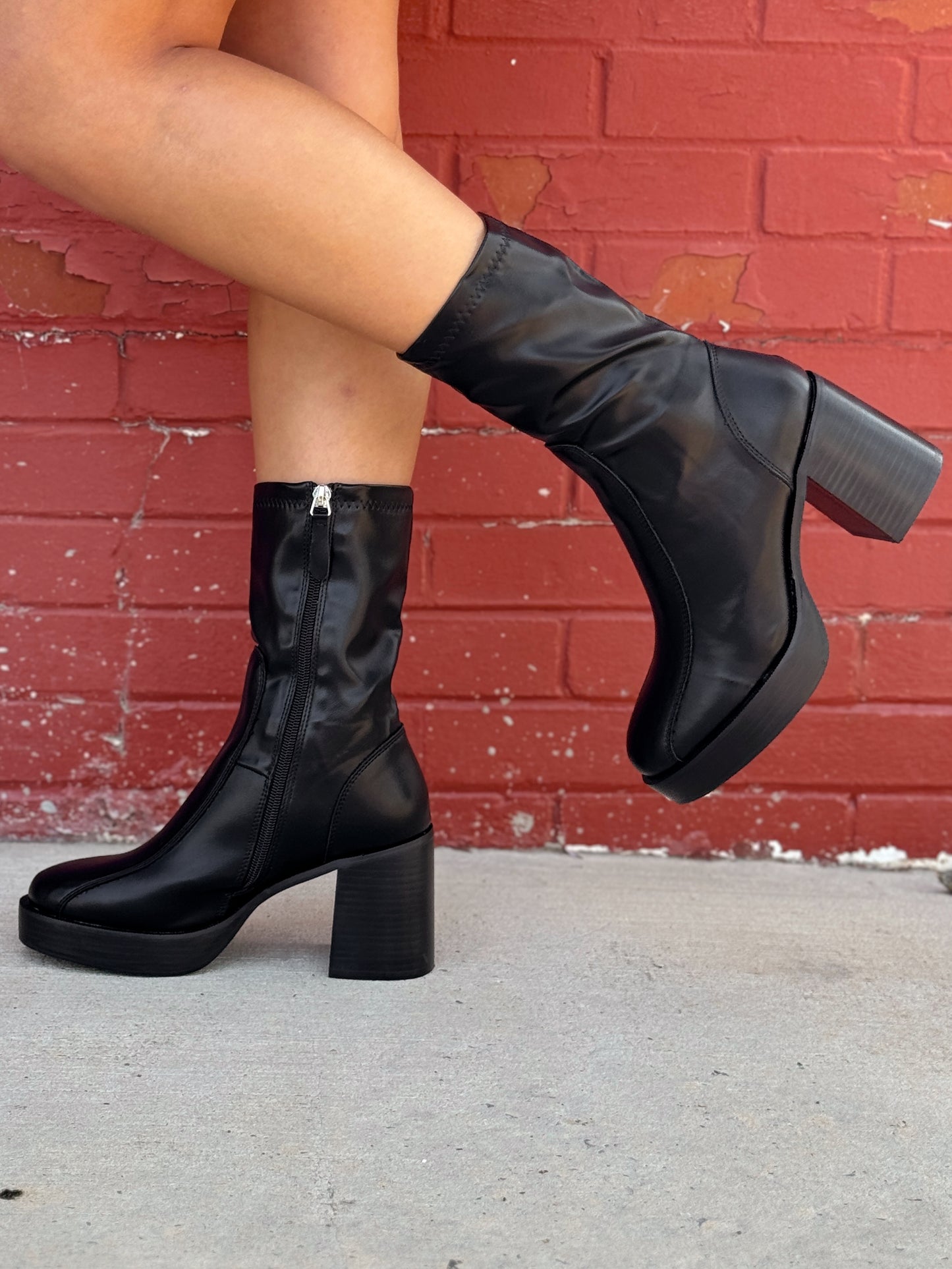 Black Leather Ankle Platform Booties