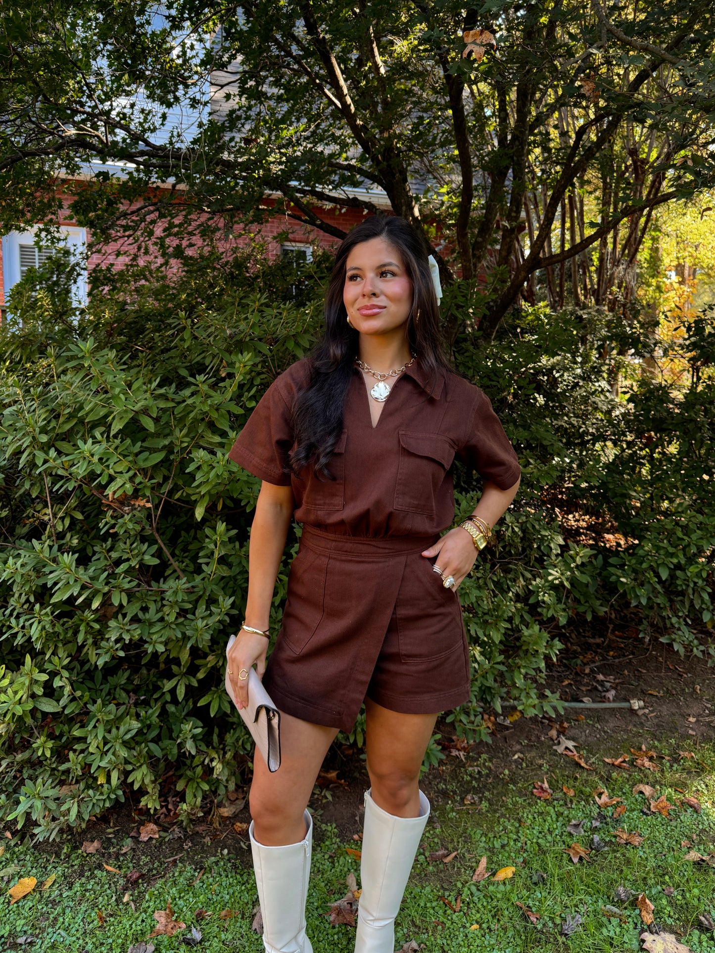 Better in Brown Denim Romper