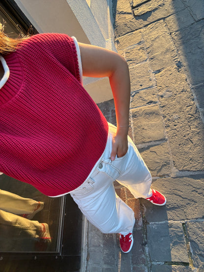 Crimson White Contrast Knit Top