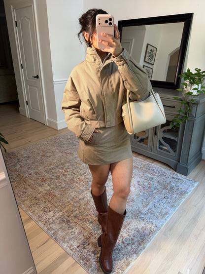 Brooklyn Tan Plaid Puffer Jacket