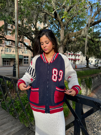 89 Varsity Knit Zip Up Jacket