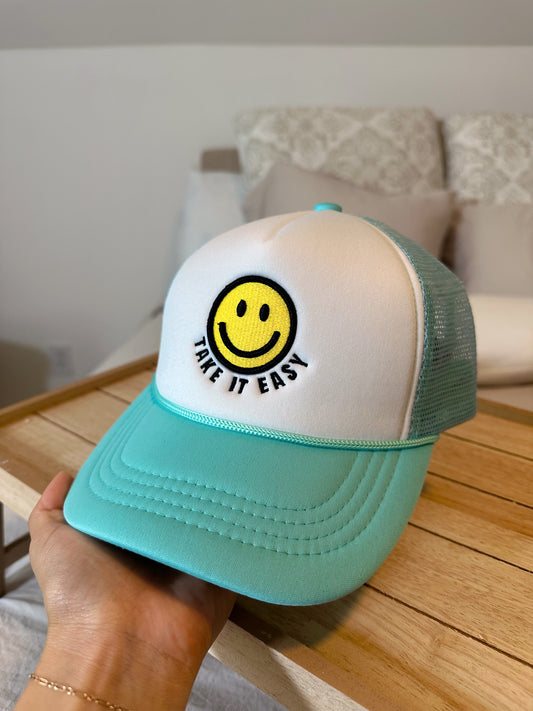 Blue Smiley Trucker Hat
