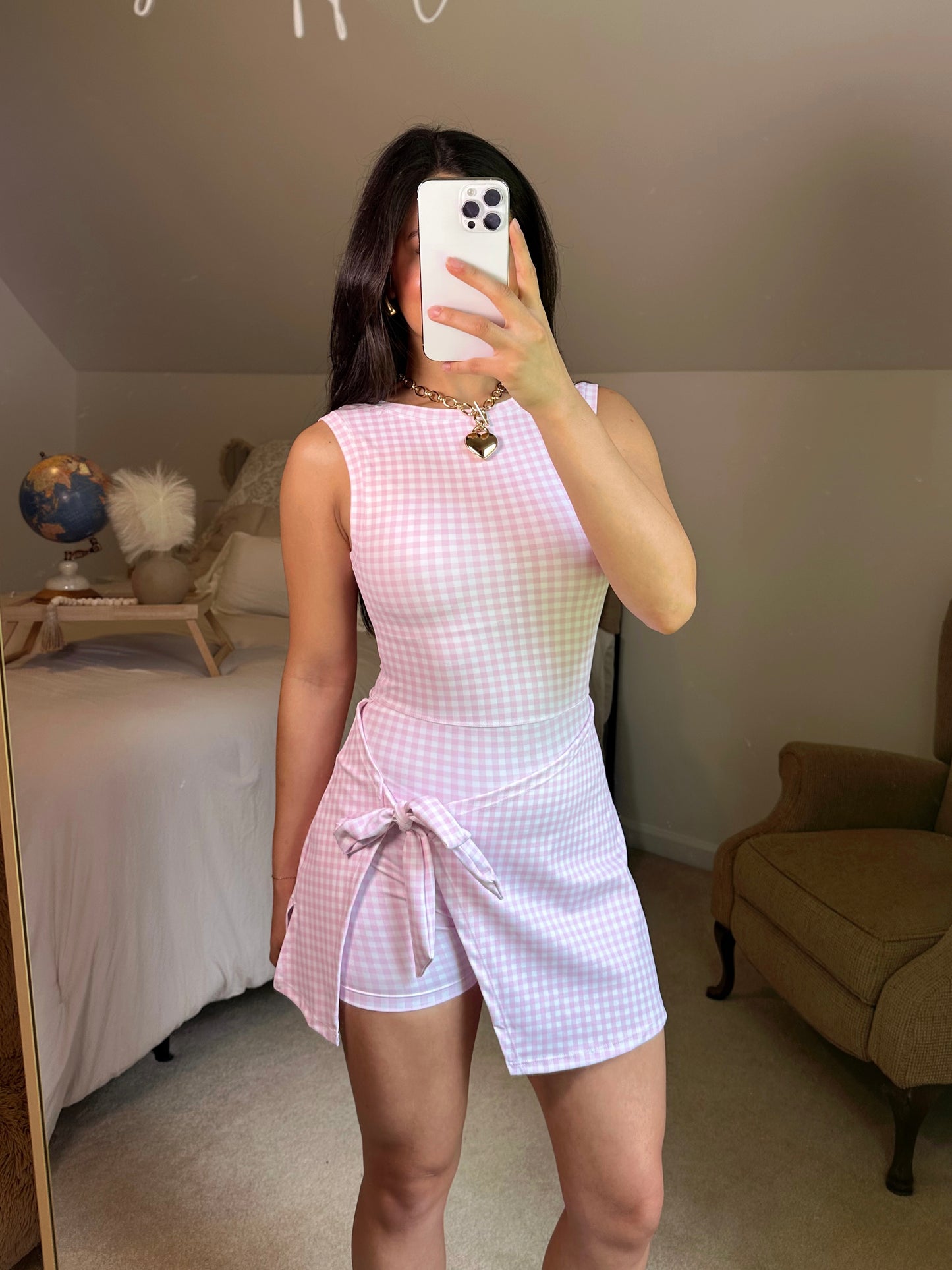 Baby Pink Gingham Wrap Active Romper
