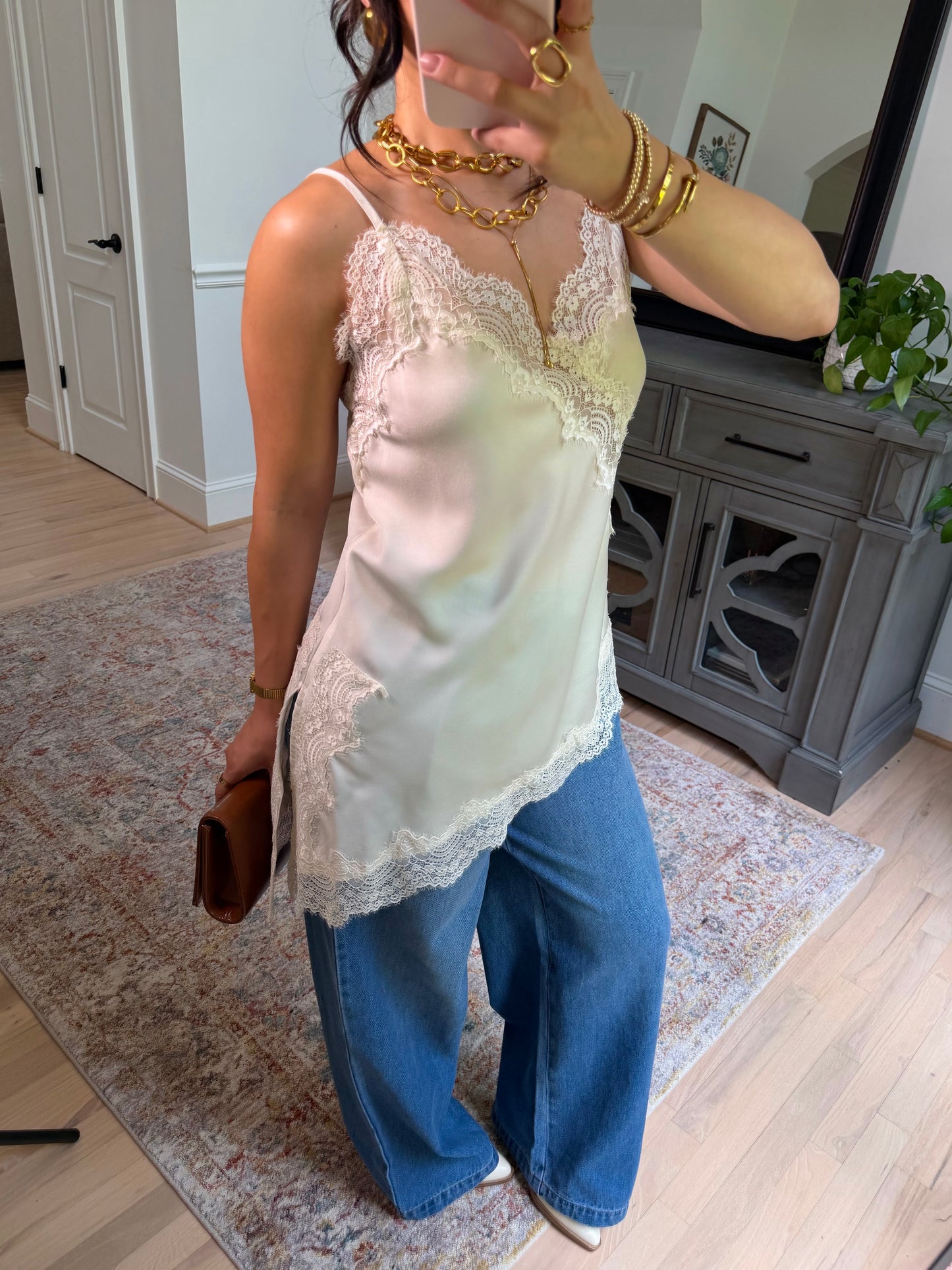 Sienna Cream Satin Lace Top