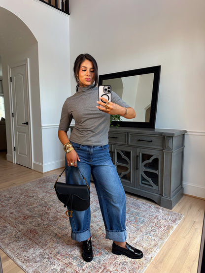 Aurelia Grey Mockneck Top