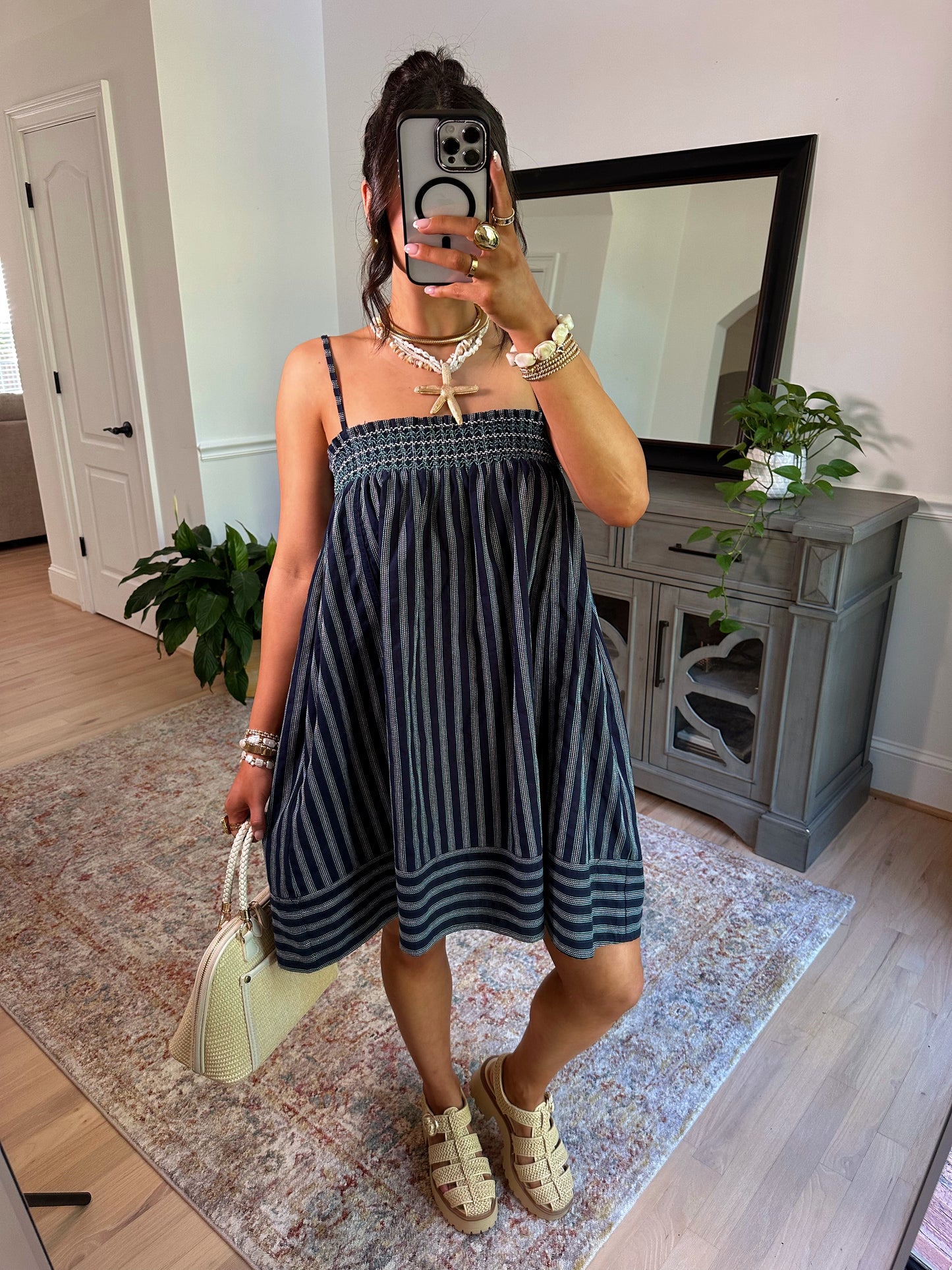 Ocean Air Smocked Stripe Dress