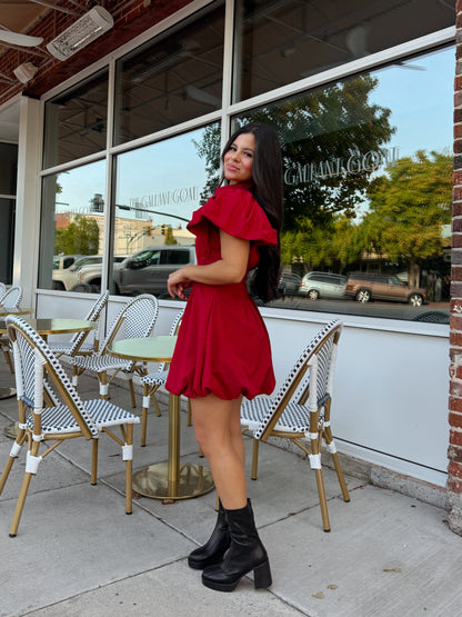 Deep Red Zip Up Bubble Dress