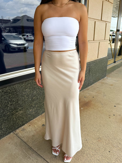 Champagne Satin Slip Skirt