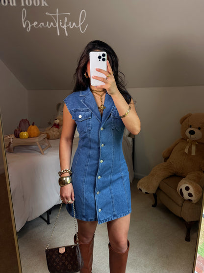 Collared Button-Up Denim Dress