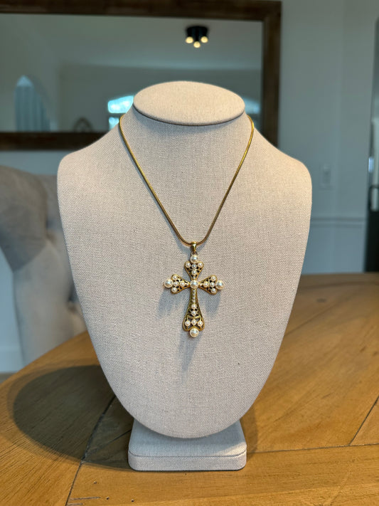 Beaded Cross Necklace (Water Resistant)