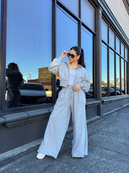 Grey Jacket and Wide Leg Pants Set