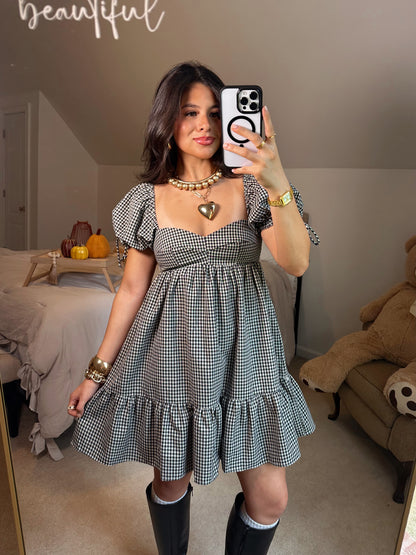 Black Gingham Babydoll Dress
