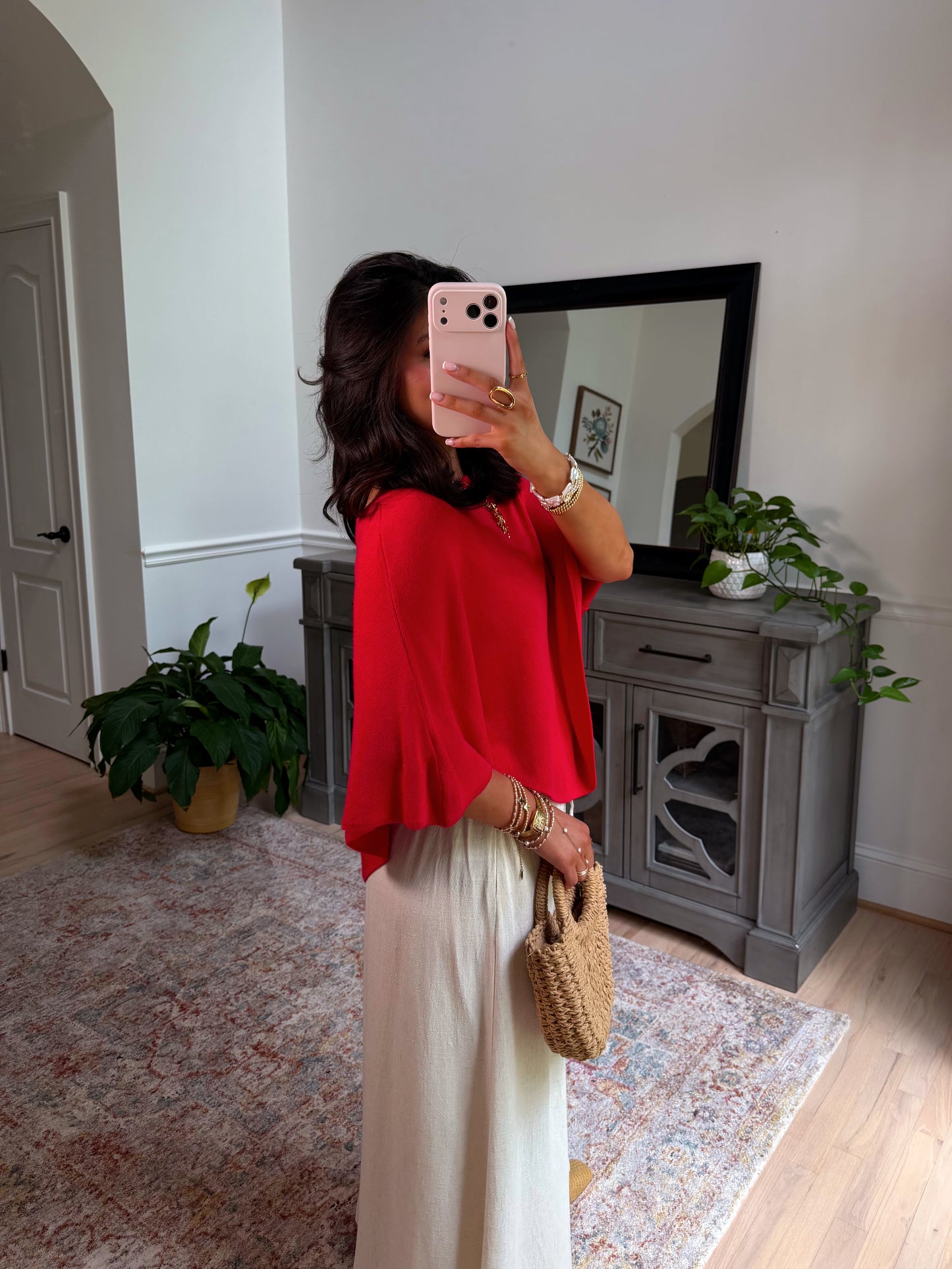 Boulevard Red Knit Poncho
