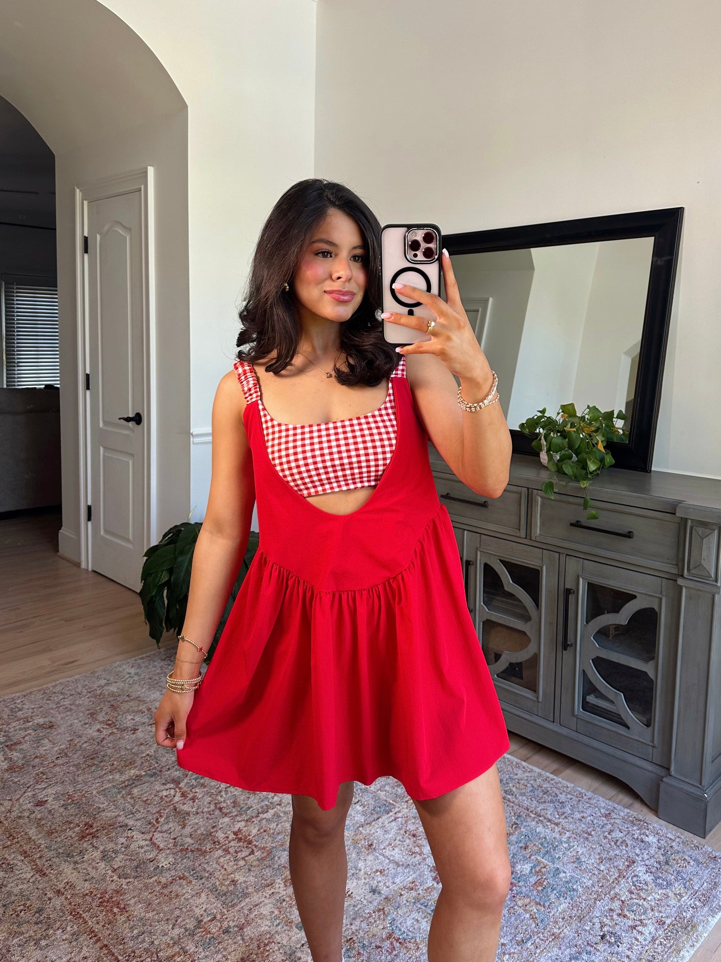 Cherry Gingham Active Romper Dress