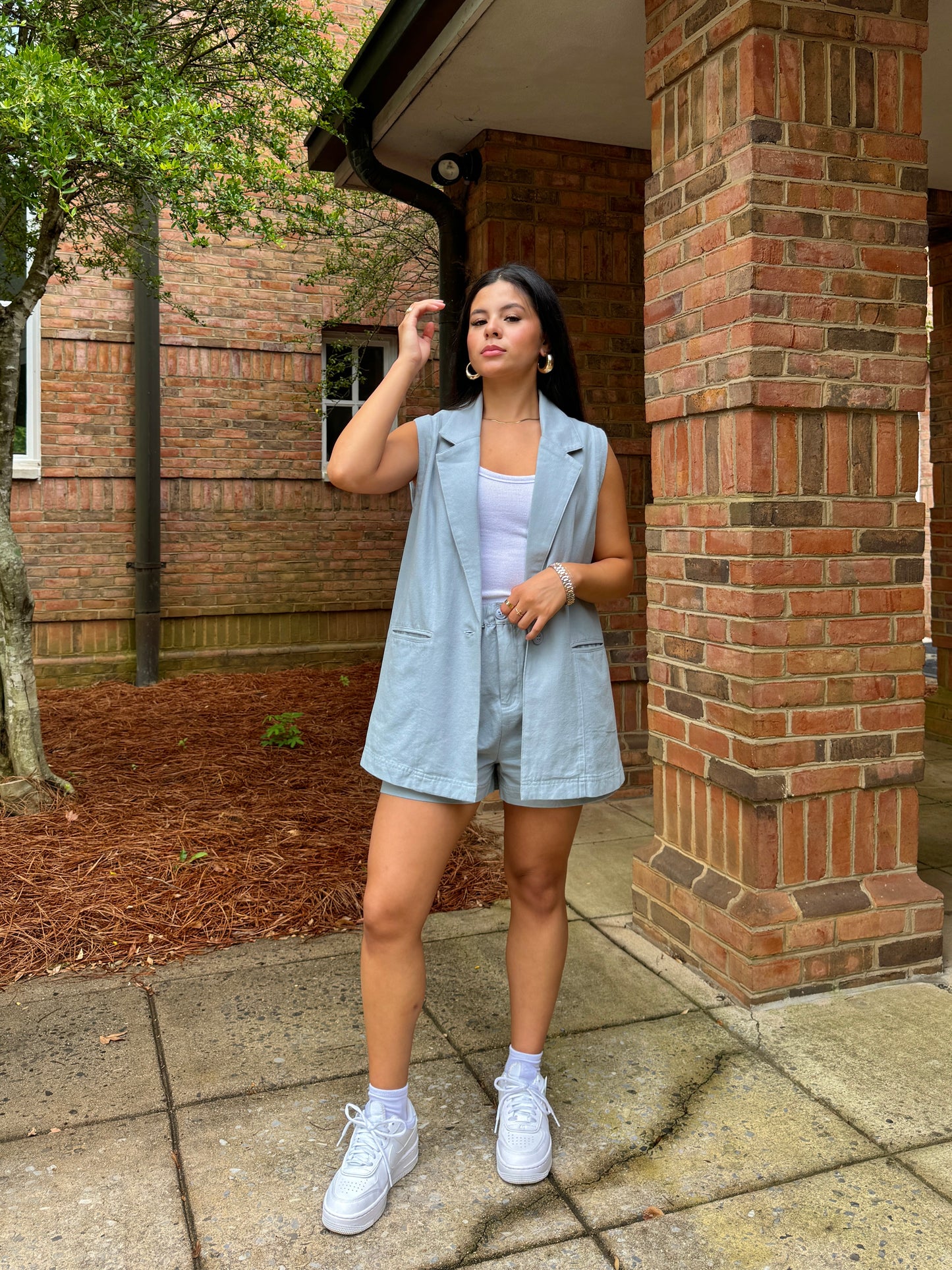 Dusty Blue Vest and Shorts Set