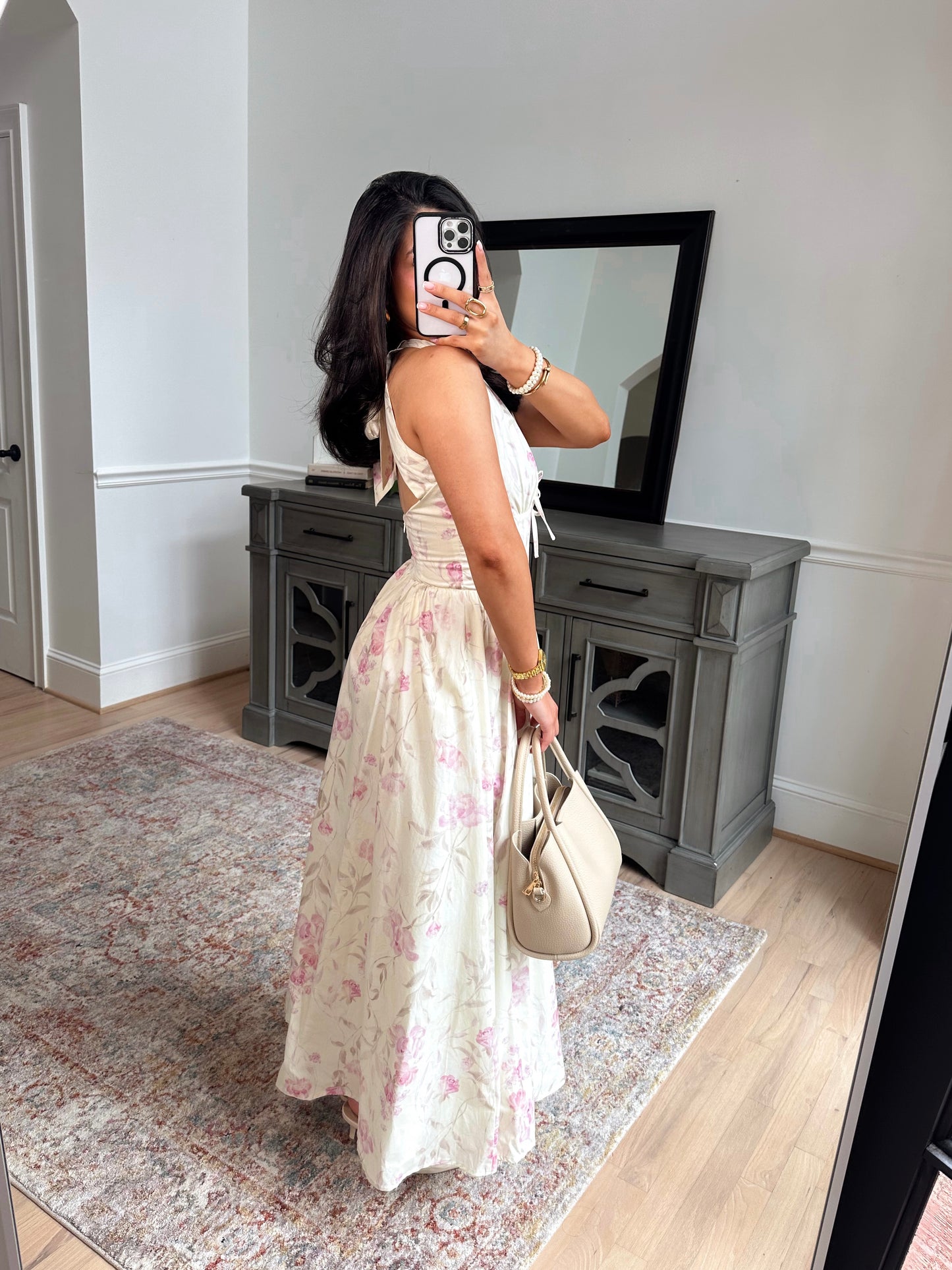 Pink Blooms Halter Midi Dress
