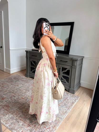Pink Blooms Halter Midi Dress