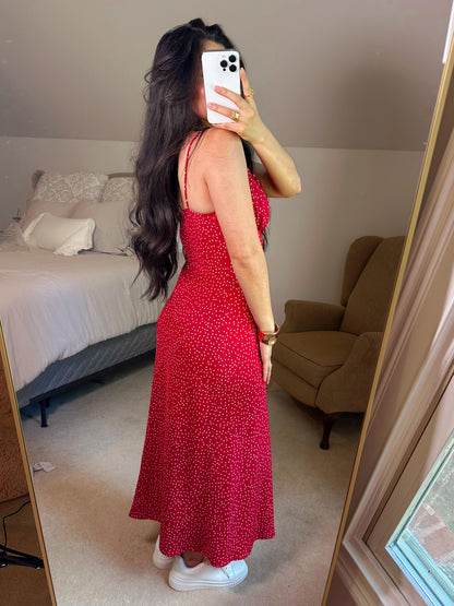 Red Polka Dot Midi Dress
