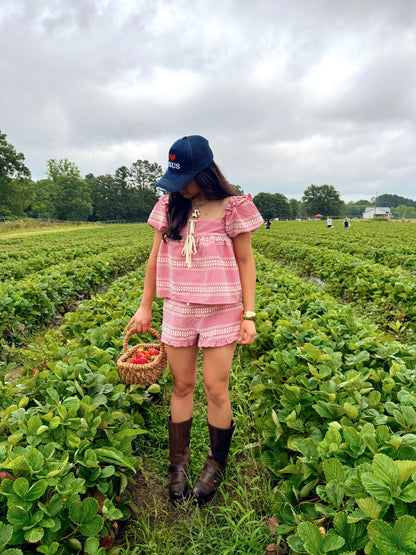 Strawberry Farms Red Gingham Top & Short Set