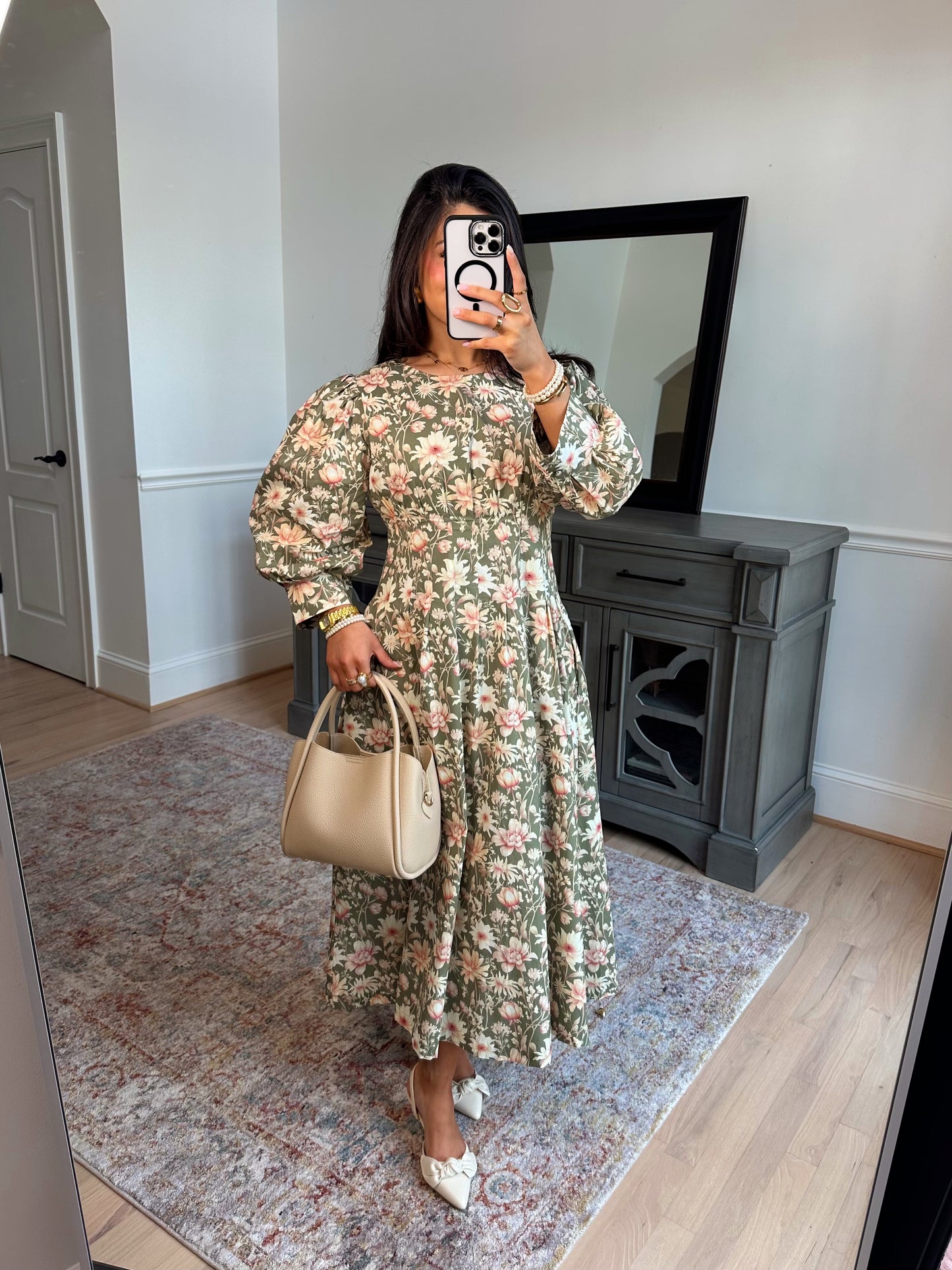 Sundays Olive Pleated Midi Dress