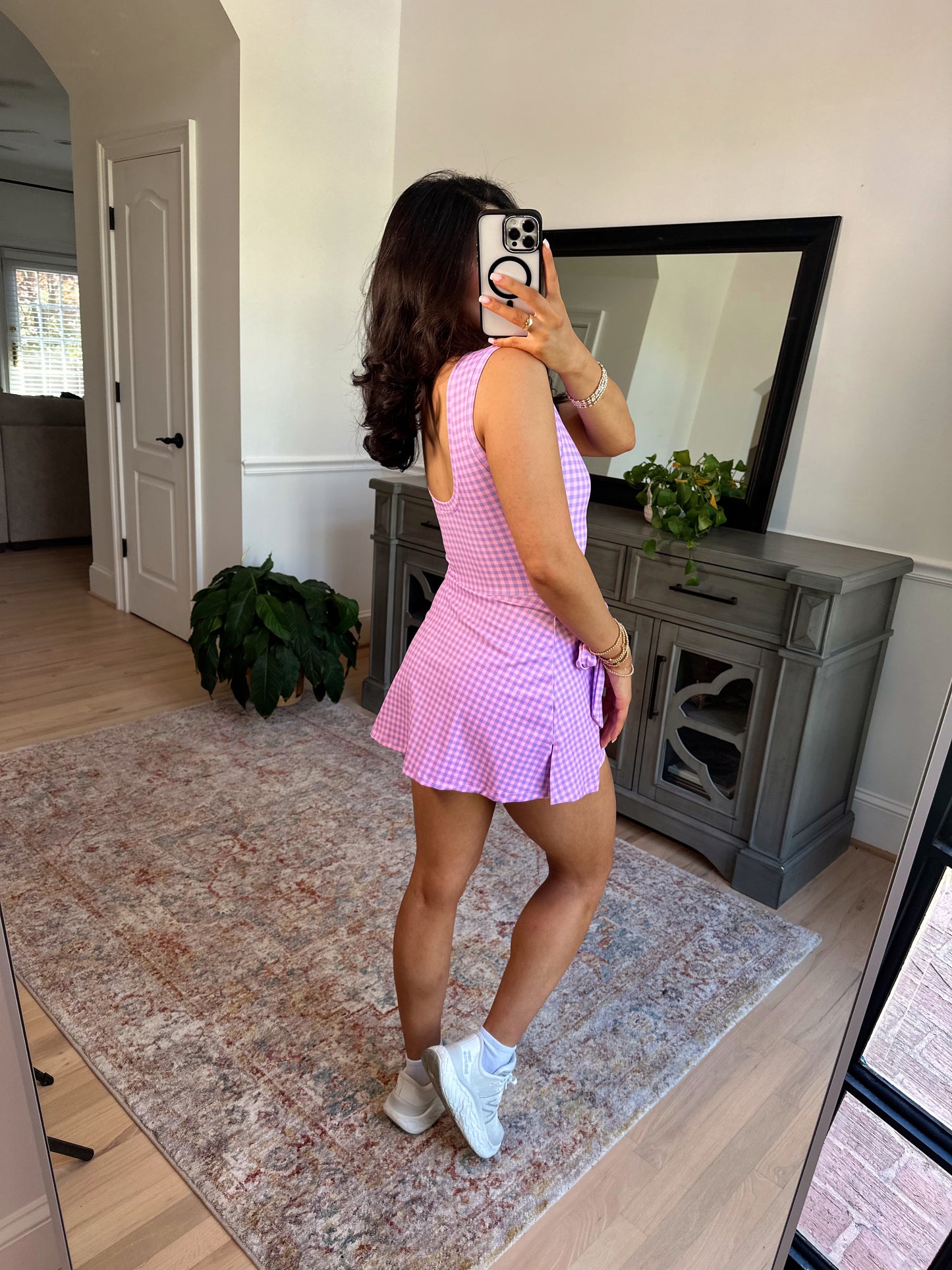 Purple Gingham Wrap Active Romper Dress