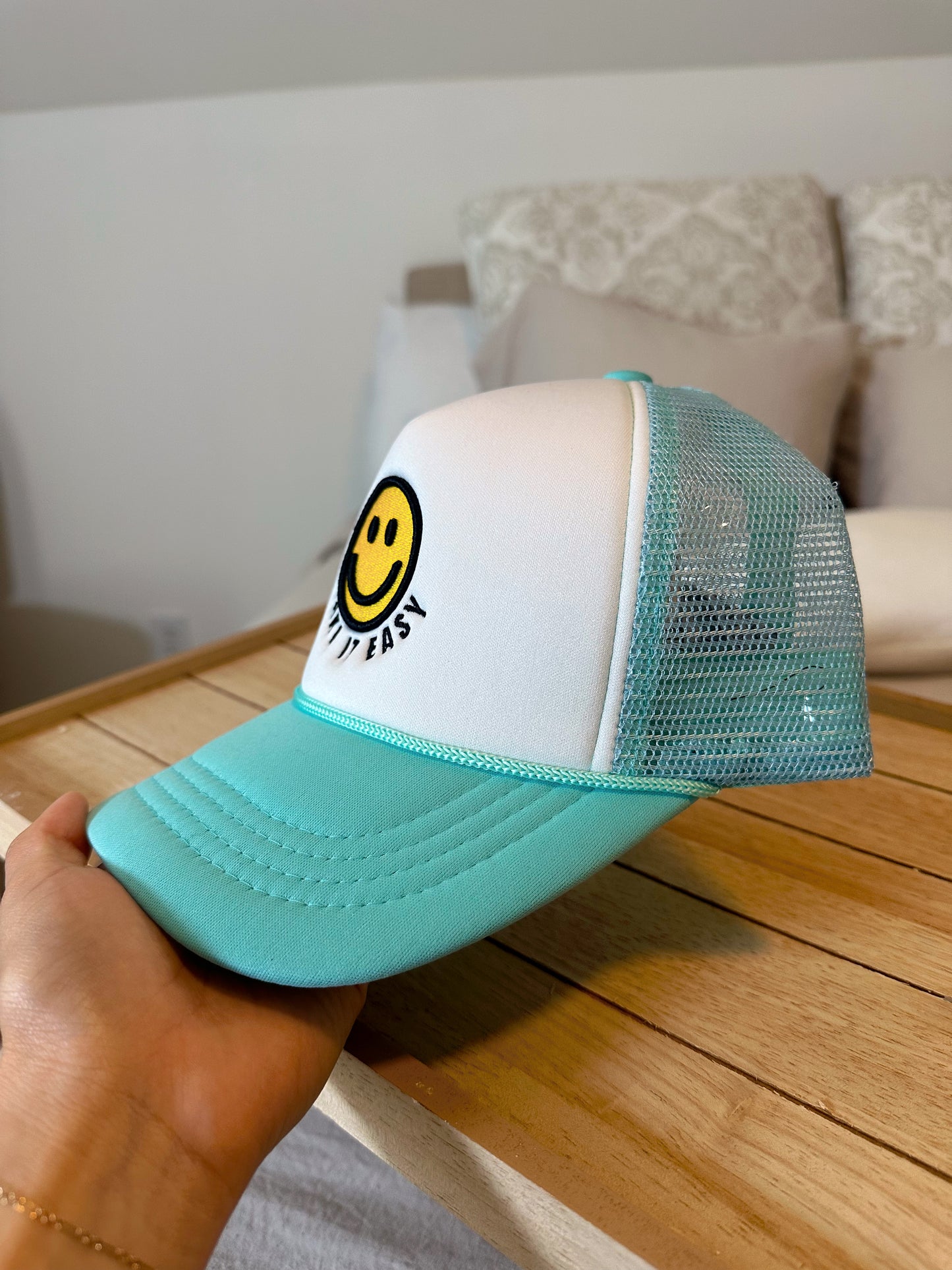 Blue Smiley Trucker Hat
