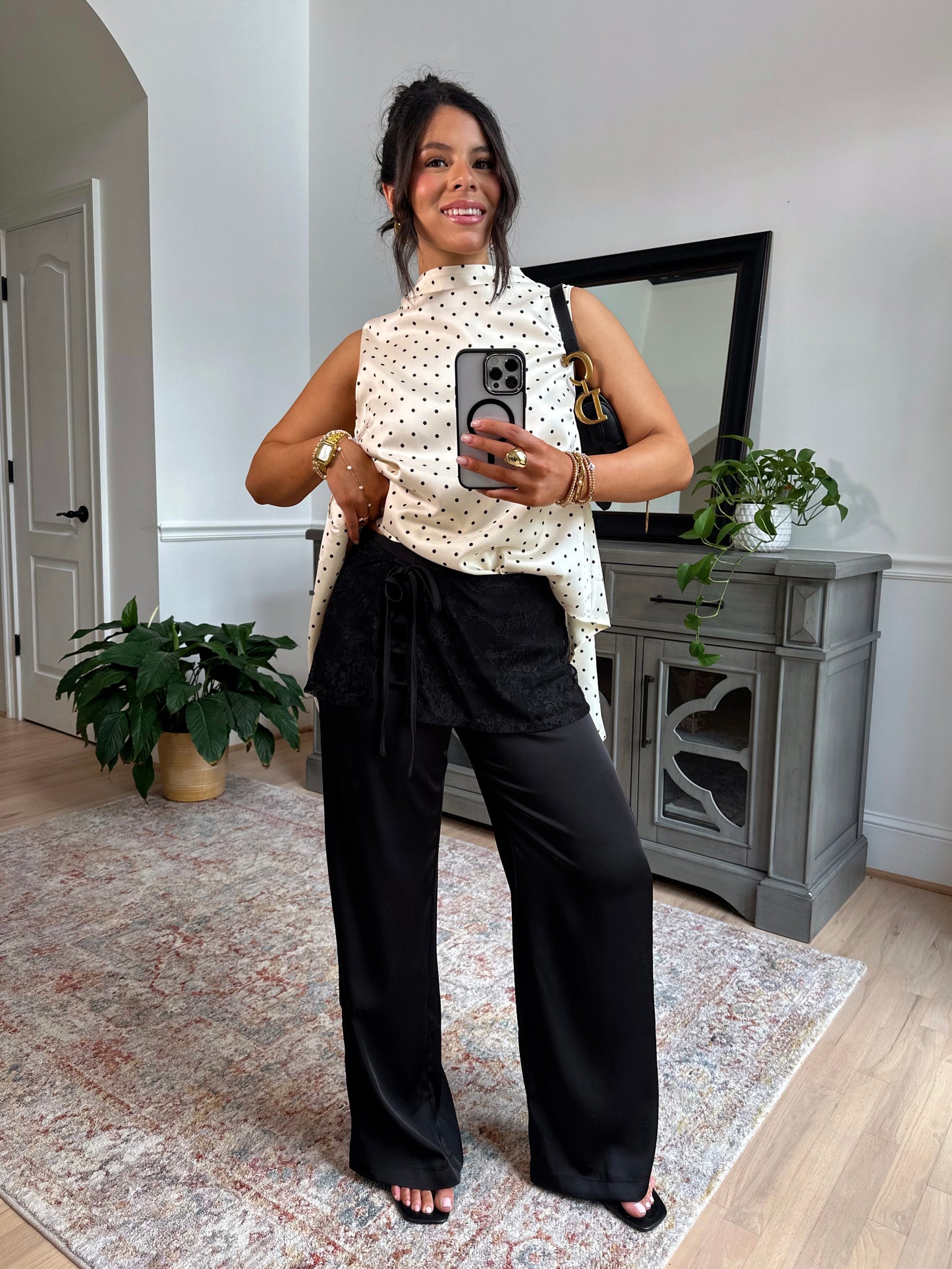 Nightfall Satin Lace Wrap Pants (Black)