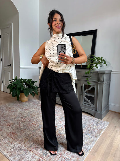 Nightfall Satin Lace Wrap Pants (Black)