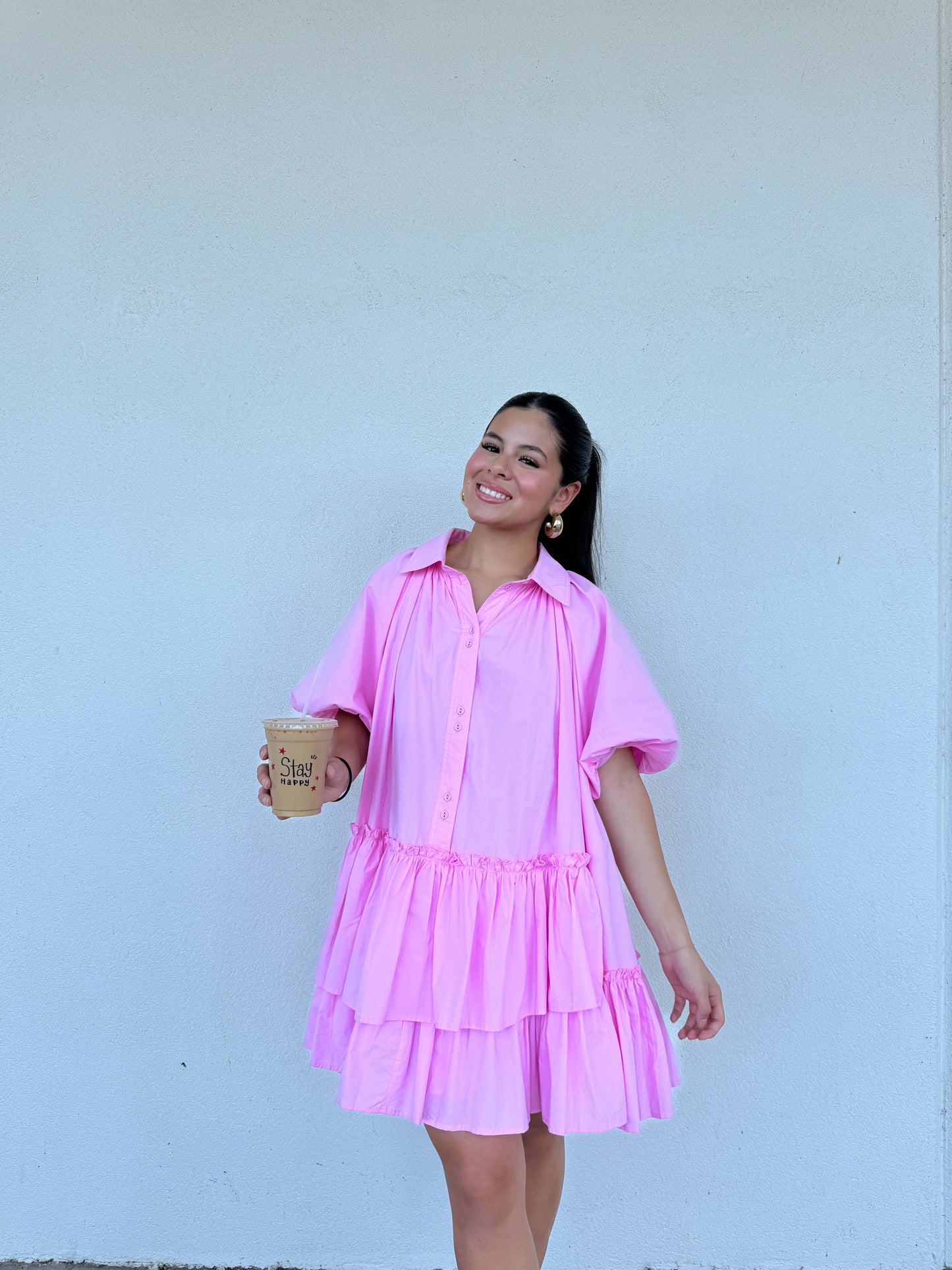 Bubblegum Asymmetrical Ruffle Dress