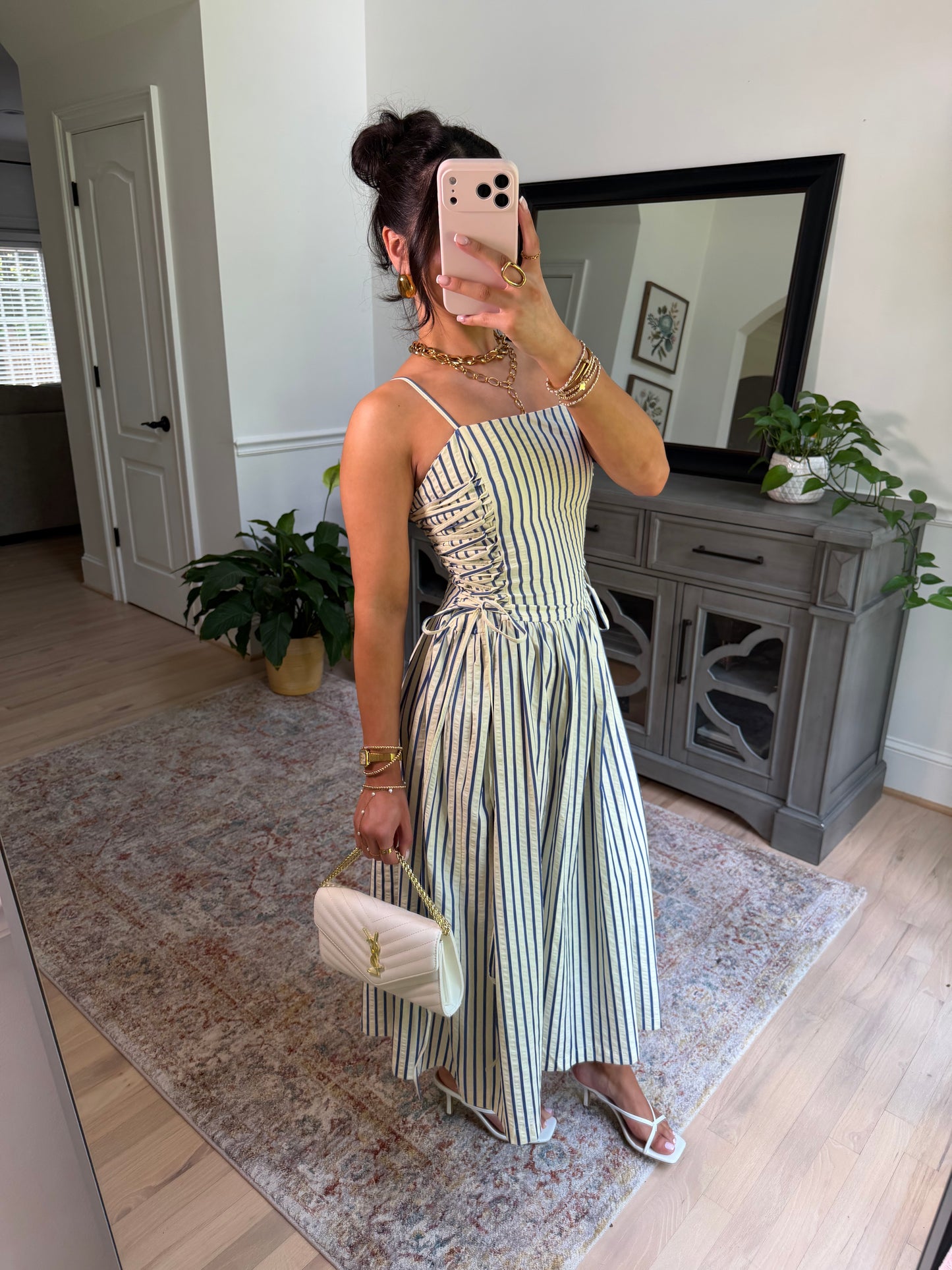 Palm House Striped Corset Midi Dress