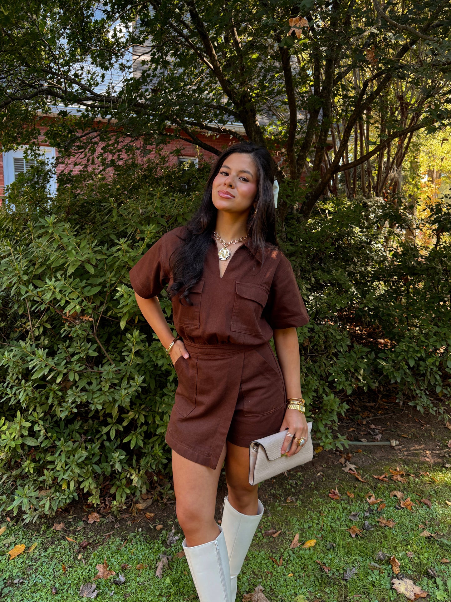 Better in Brown Denim Romper