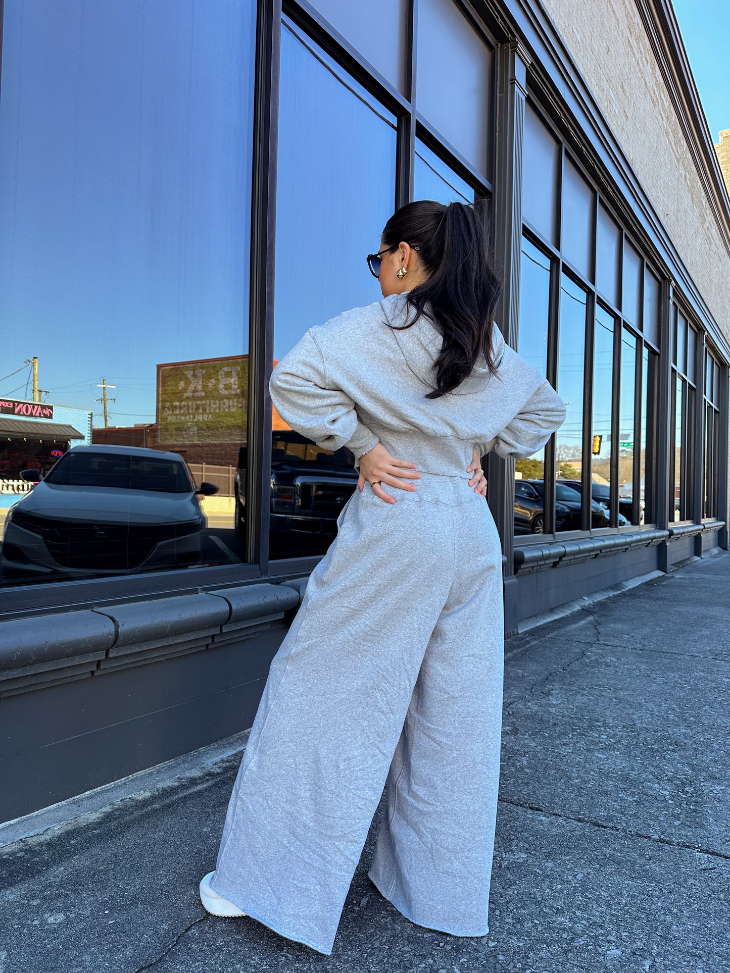 Grey Jacket and Wide Leg Pants Set