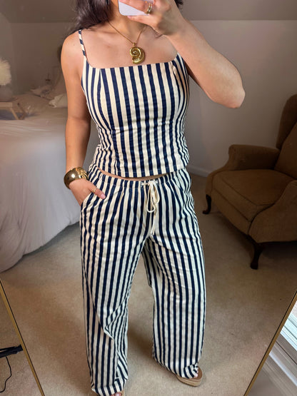 Navy & Ivory Striped Top & Pants Set