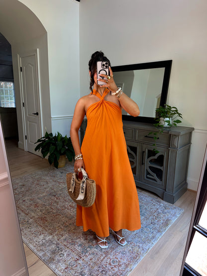 Citrus Orange Midi Dress