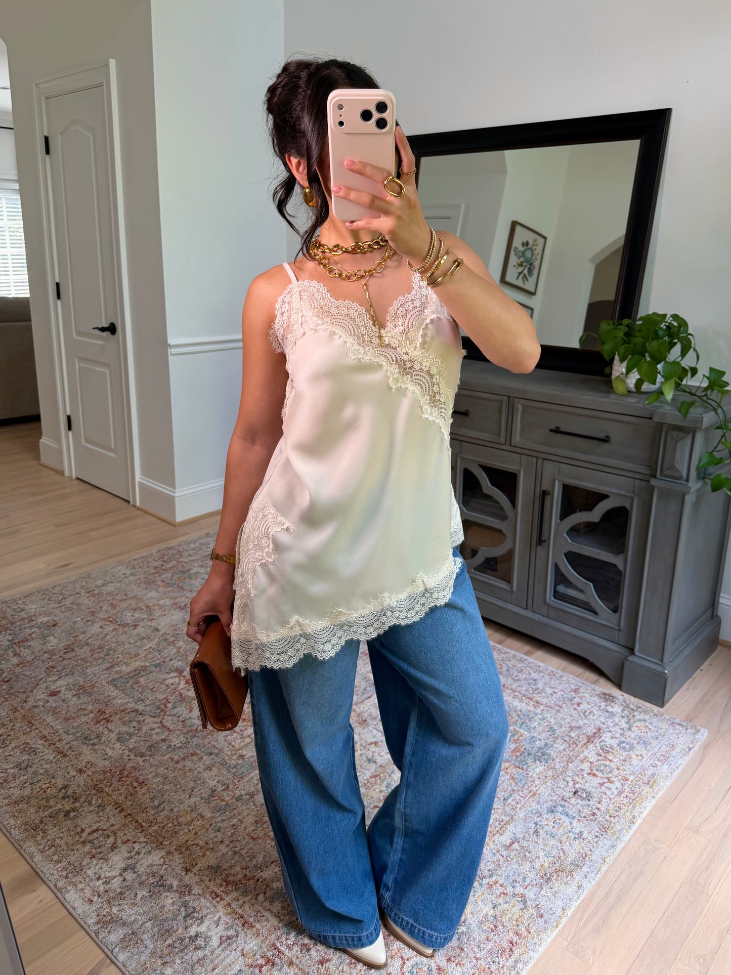 Sienna Cream Satin Lace Top