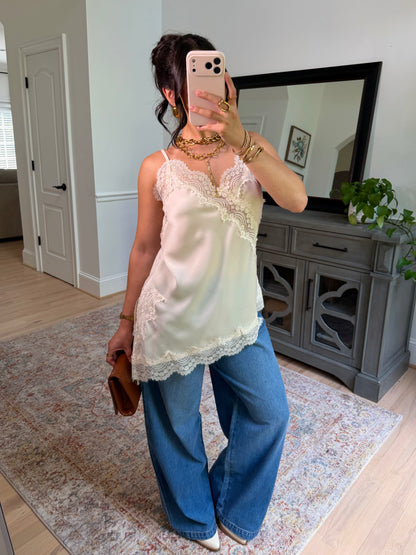 Sienna Cream Satin Lace Top