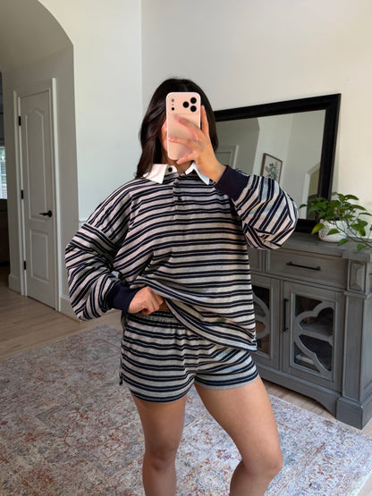 Sunday Club Striped Collegiate Set (Grey/Navy)