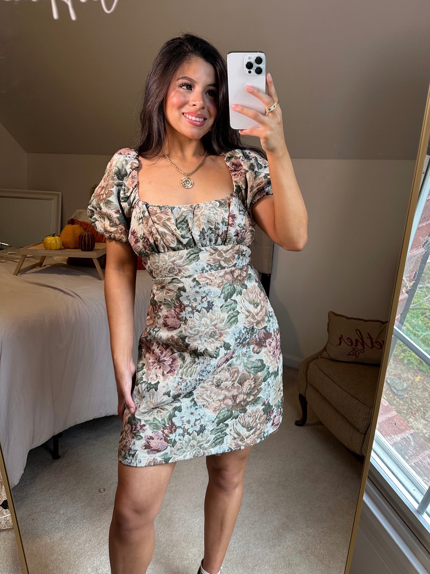 Vintage Floral Open Back Dress