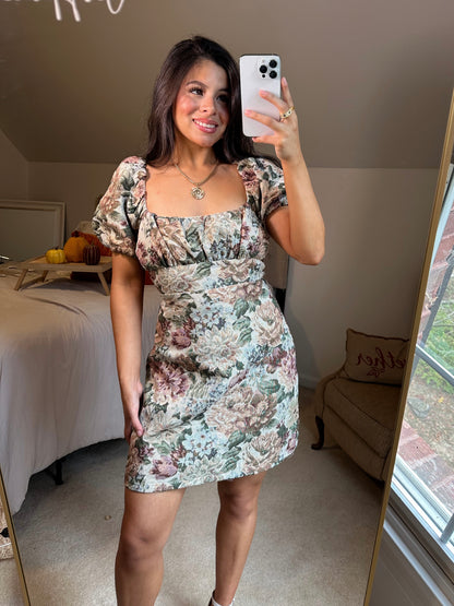 Vintage Floral Open Back Dress