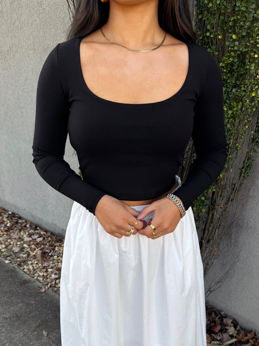 Black Ribbed Long Sleeve Top