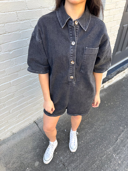 Classic Washed Black Denim Romper